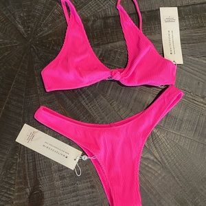 Neon pink white fox bikini